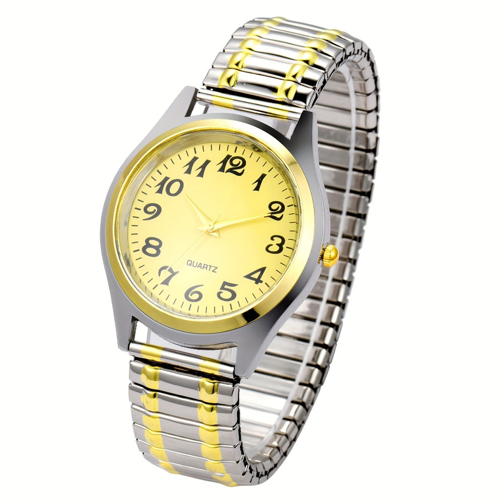 Men's Quartz Watch - 's Elastic Stretch Analog Wristwatch with Expandable Alloy Strap, Large - product detail view 7