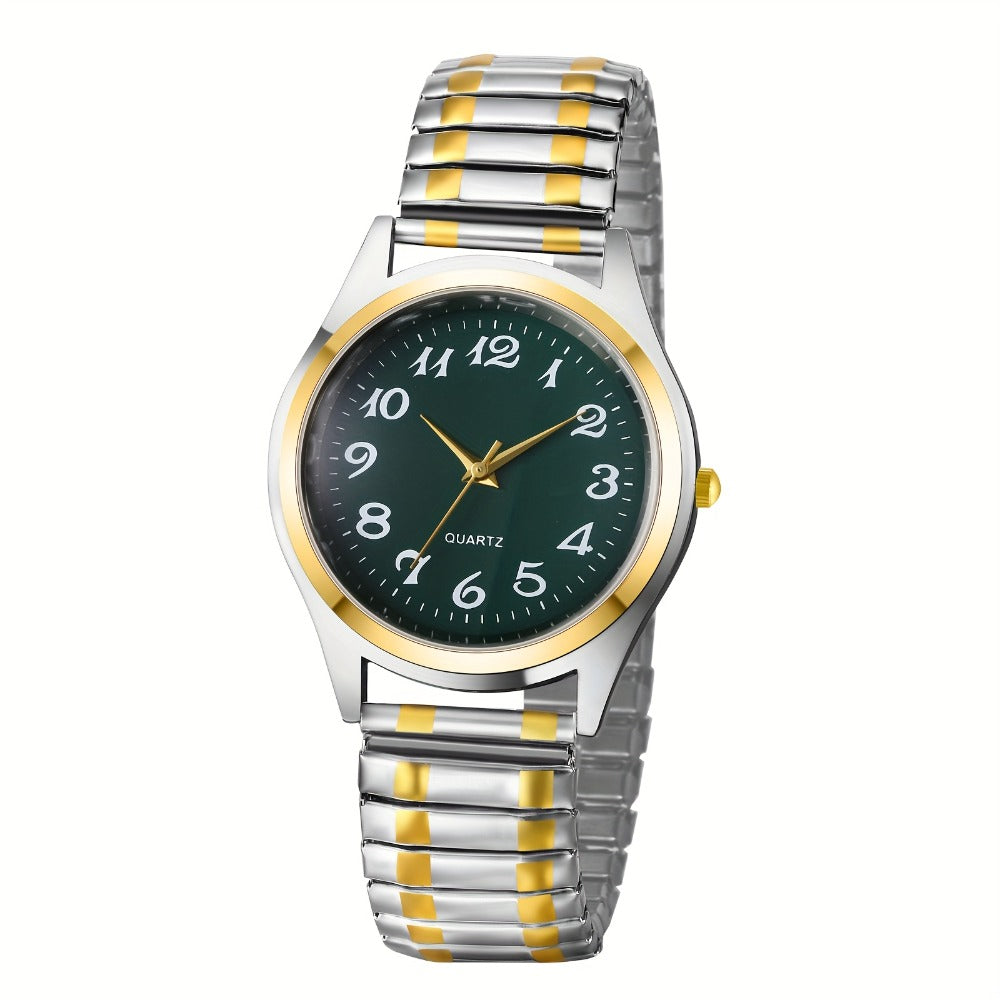 Men's Quartz Watch - 's Elastic Stretch Analog Wristwatch with Expandable Alloy Strap, Large - product detail view 12