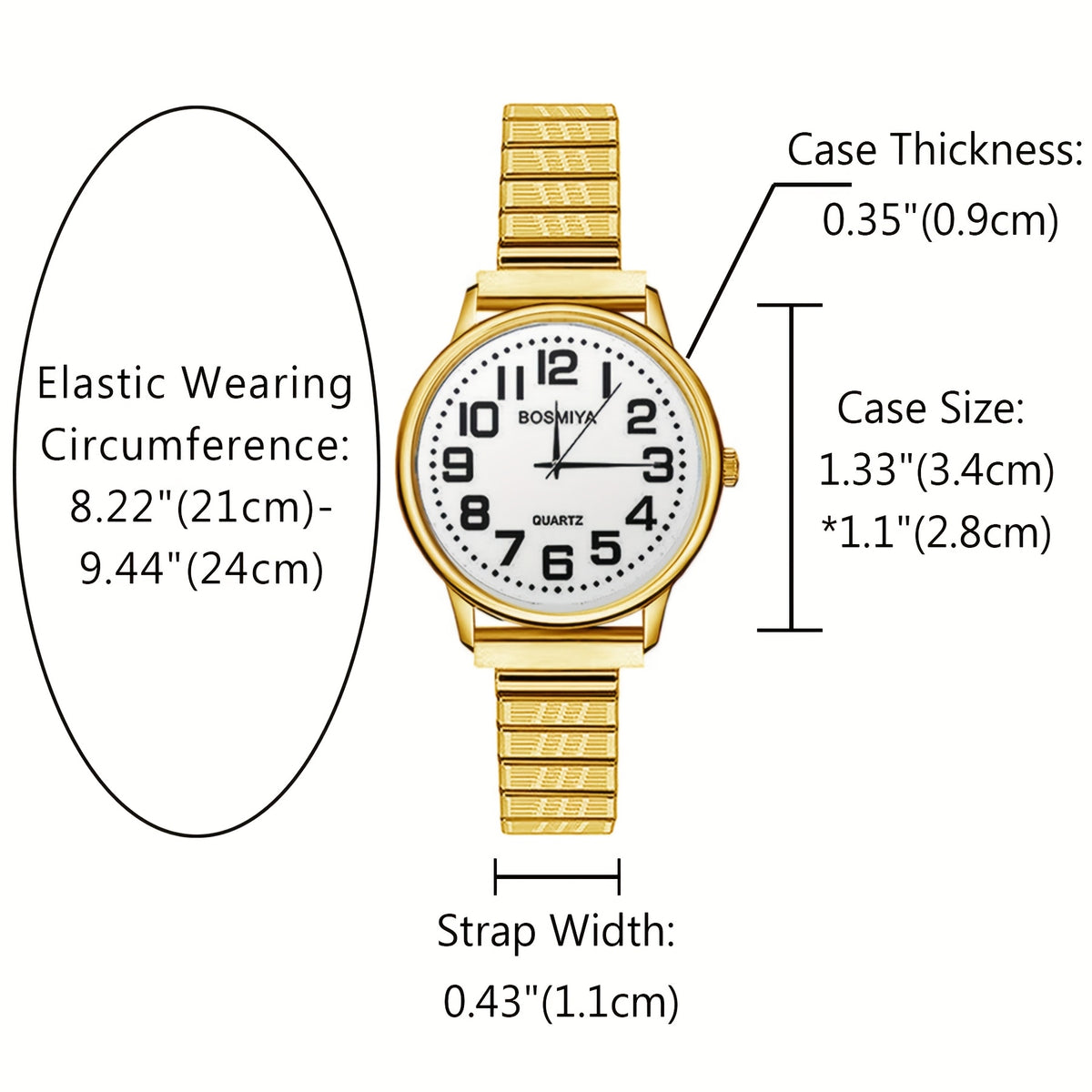 Women's Quartz Watch - 's Elastic Stretch Expandable Strap Round Case Large Arabic Numeral Dial - product detail view 20