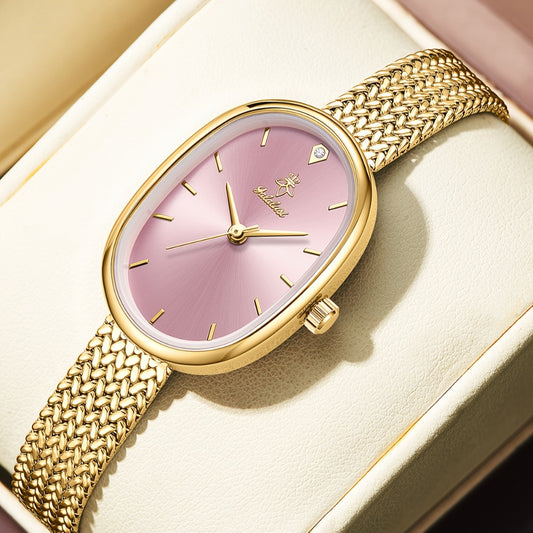 Women's Quartz Watch - 's Elegant Oval Dial Leaf Pattern Bracelet Strap with Gift Box, Stylish - main product view