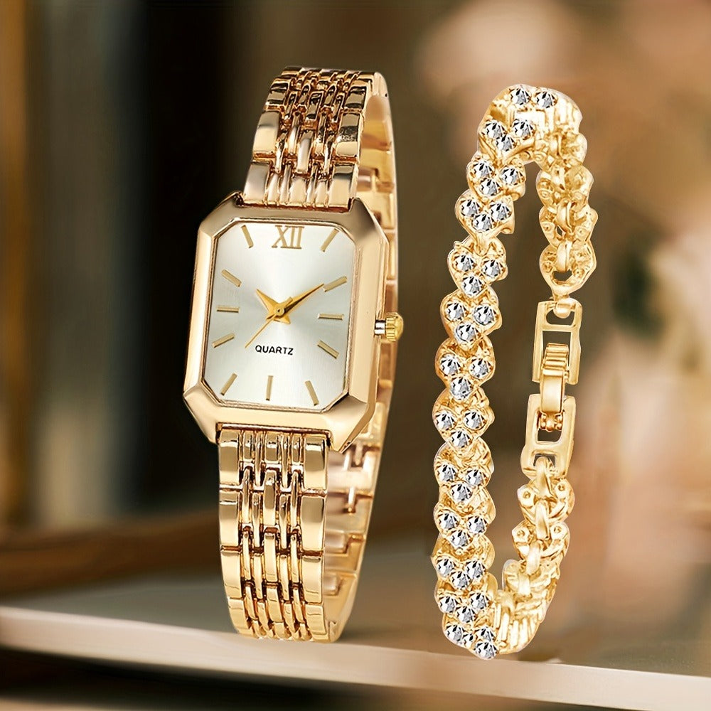 Women's Quartz Watch - 's Elegant Retro Luxury Heart Chain Rectangular Dial Court Style Stainless - main product view
