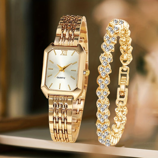 Women's Quartz Watch - 's Elegant Retro Luxury Heart Chain Rectangular Dial Court Style Stainless - main product view