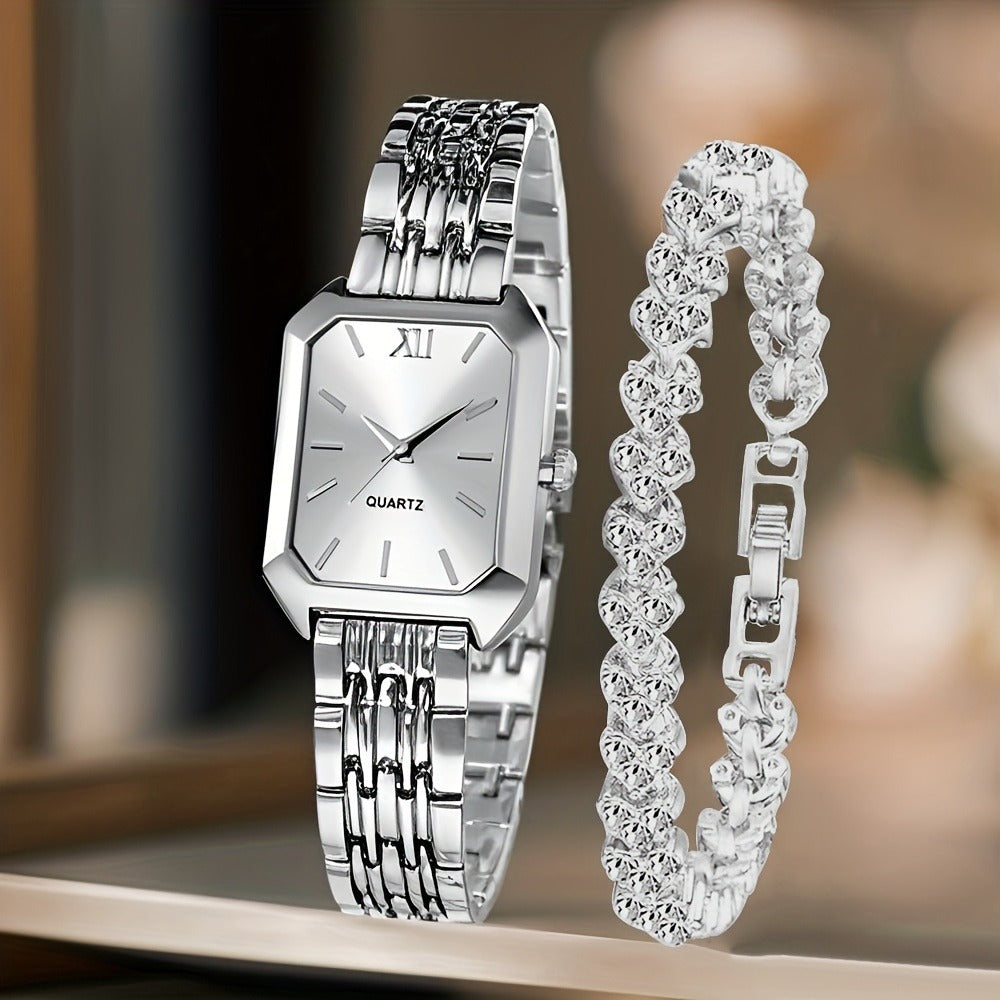 Women's Quartz Watch - 's Elegant Retro Luxury Heart Chain Rectangular Dial Court Style Stainless - product detail view 2