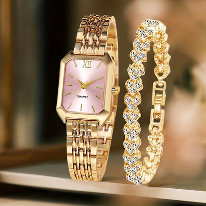 Women's Quartz Watch - 's Elegant Retro Luxury Heart Chain Rectangular Dial Court Style Stainless - product detail view 5