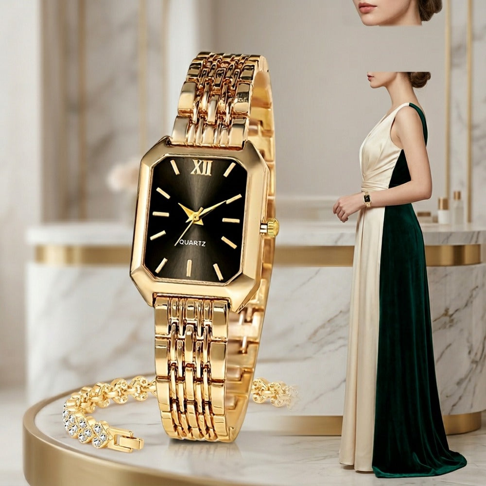 Women's Quartz Watch - 's Elegant Retro Luxury Heart Chain Rectangular Dial Court Style Stainless - product detail view 7