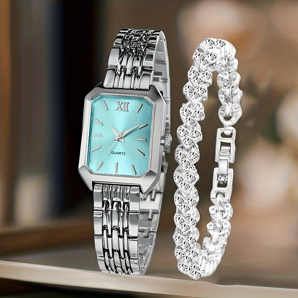 Women's Quartz Watch - 's Elegant Retro Luxury Heart Chain Rectangular Dial Court Style Stainless - product detail view 10
