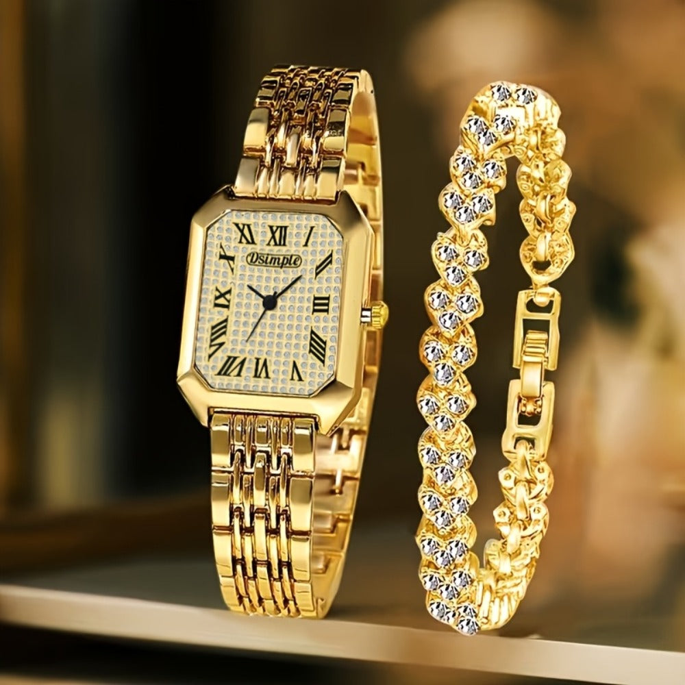 Women's Quartz Watch - 's Elegant Retro Luxury Heart Chain Rectangular Dial Court Style Stainless - product detail view 16