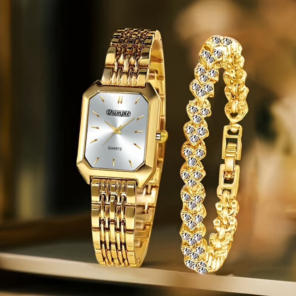 Women's Quartz Watch - 's Elegant Retro Luxury Heart Chain Rectangular Dial Court Style Stainless - product detail view 18