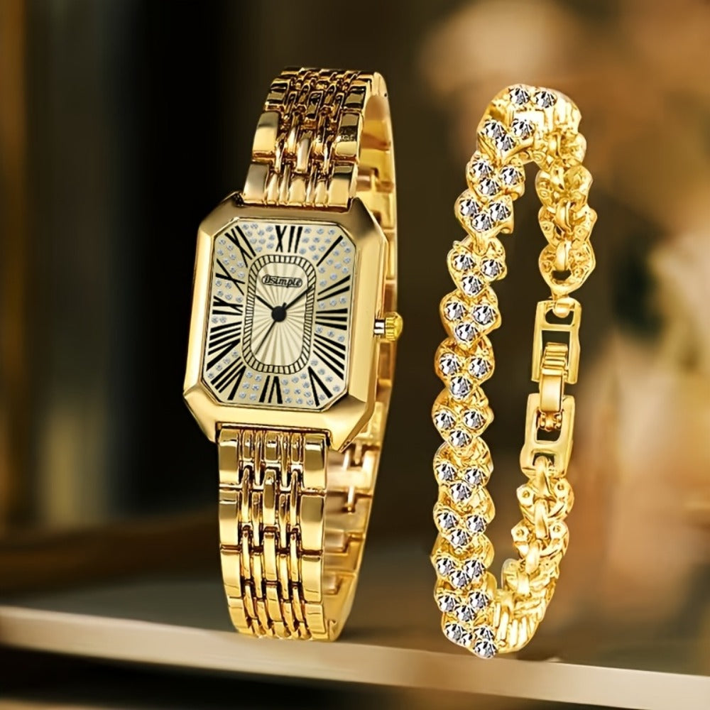 Women's Quartz Watch - 's Elegant Retro Luxury Heart Chain Rectangular Dial Court Style Stainless - product detail view 23