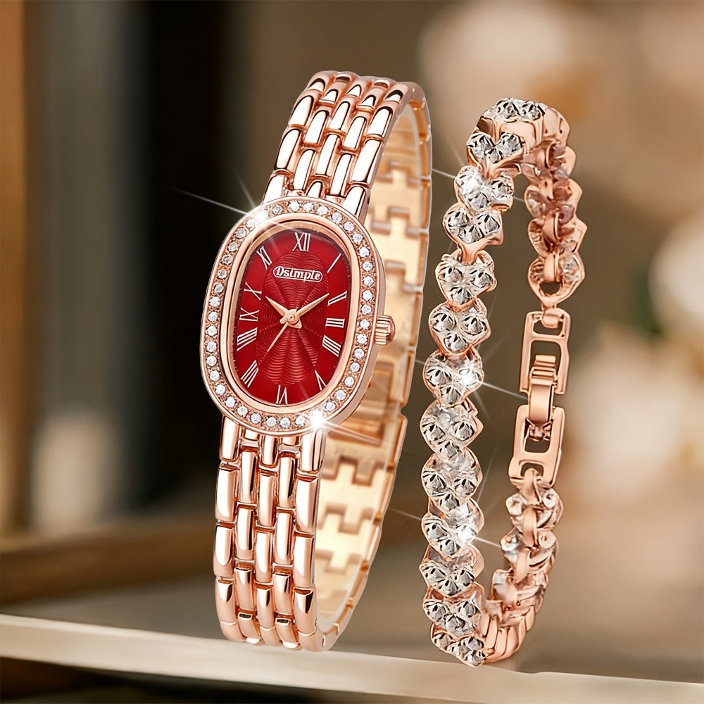 Women's Quartz Watch - 's Elegant Retro Luxury Heart Chain Rectangular Dial Court Style Stainless - product detail view 24
