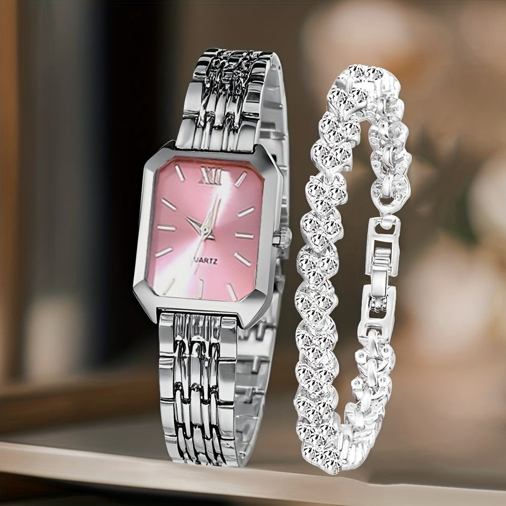 Women's Quartz Watch - 's Elegant Retro Luxury Heart Chain Rectangular Dial Court Style Stainless - product detail view 25