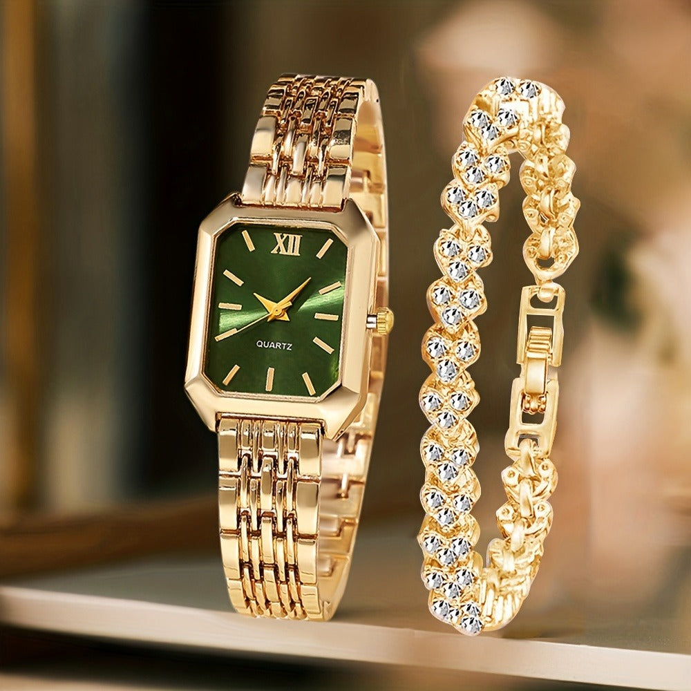 Women's Quartz Watch - 's Elegant Retro Luxury Heart Chain Rectangular Dial Court Style Stainless - product detail view 26