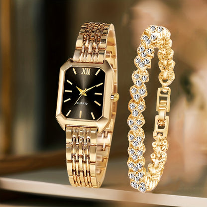 Women's Quartz Watch - 's Elegant Retro Luxury Heart Chain Rectangular Dial Court Style Stainless - product detail view 51
