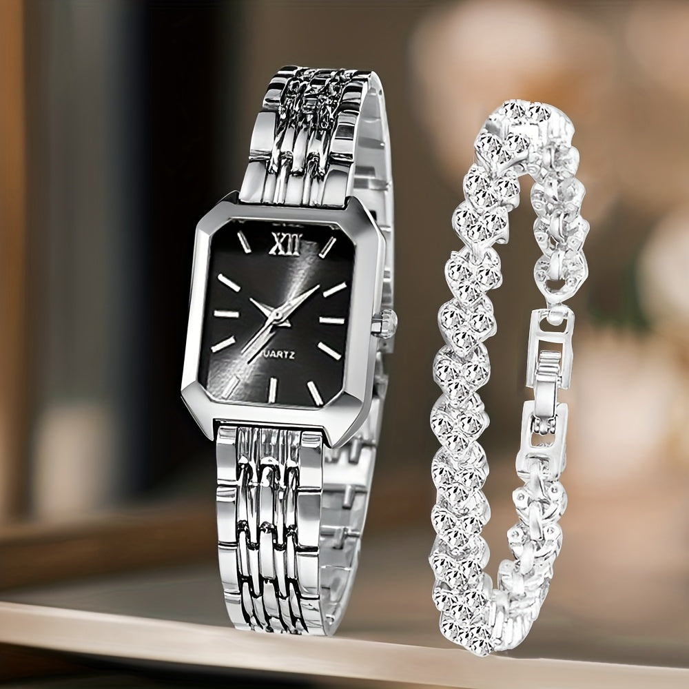 Women's Quartz Watch - 's Elegant Retro Luxury Heart Chain Rectangular Dial Court Style Stainless - product detail view 53