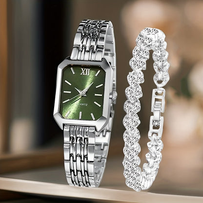 Women's Quartz Watch - 's Elegant Retro Luxury Heart Chain Rectangular Dial Court Style Stainless - product detail view 55