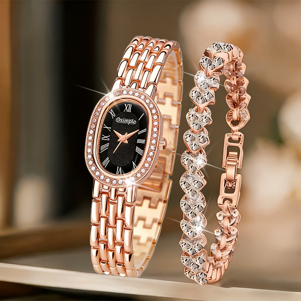 Women's Quartz Watch - 's Elegant Retro Luxury Heart Chain Rectangular Dial Court Style Stainless - product detail view 60