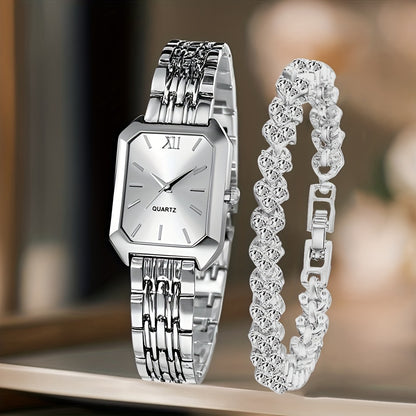 Women's Quartz Watch - 's Elegant Retro Luxury Heart Chain Rectangular Dial Court Style Stainless - product detail view 65