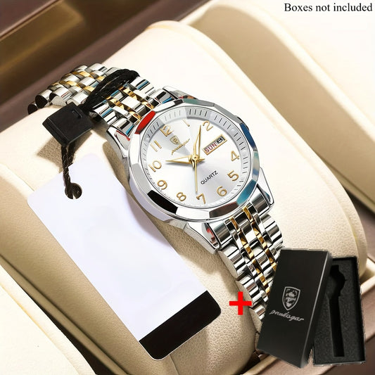 Women's Quartz Watch - 's Fashion POEDAGAR Stainless Steel Band Date Display 3ATM Waterproof - main product view
