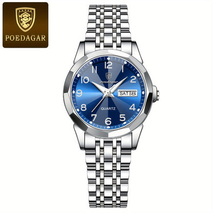 Women's Quartz Watch - 's Fashion POEDAGAR Stainless Steel Band Date Display 3ATM Waterproof - product detail view 4