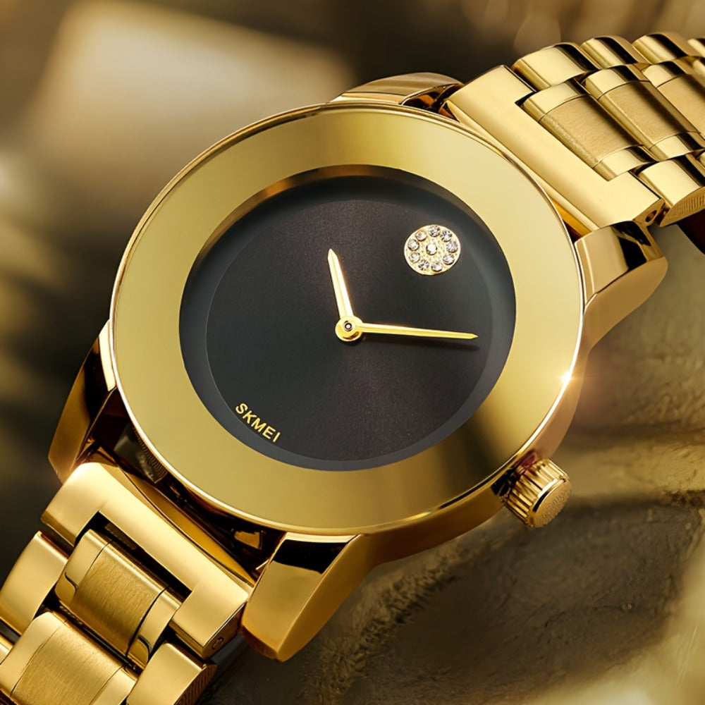 Women's Quartz Watch - 's Fashion Round Dial - Elegant Ladies Wristwatch Gold Silver Black Red - product detail view 3