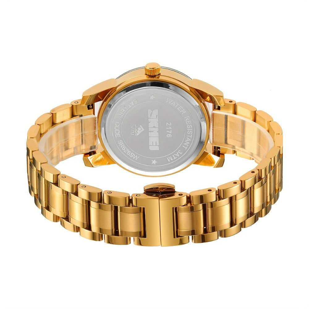 Women's Quartz Watch - 's Fashion Round Dial - Elegant Ladies Wristwatch Gold Silver Black Red - product detail view 5