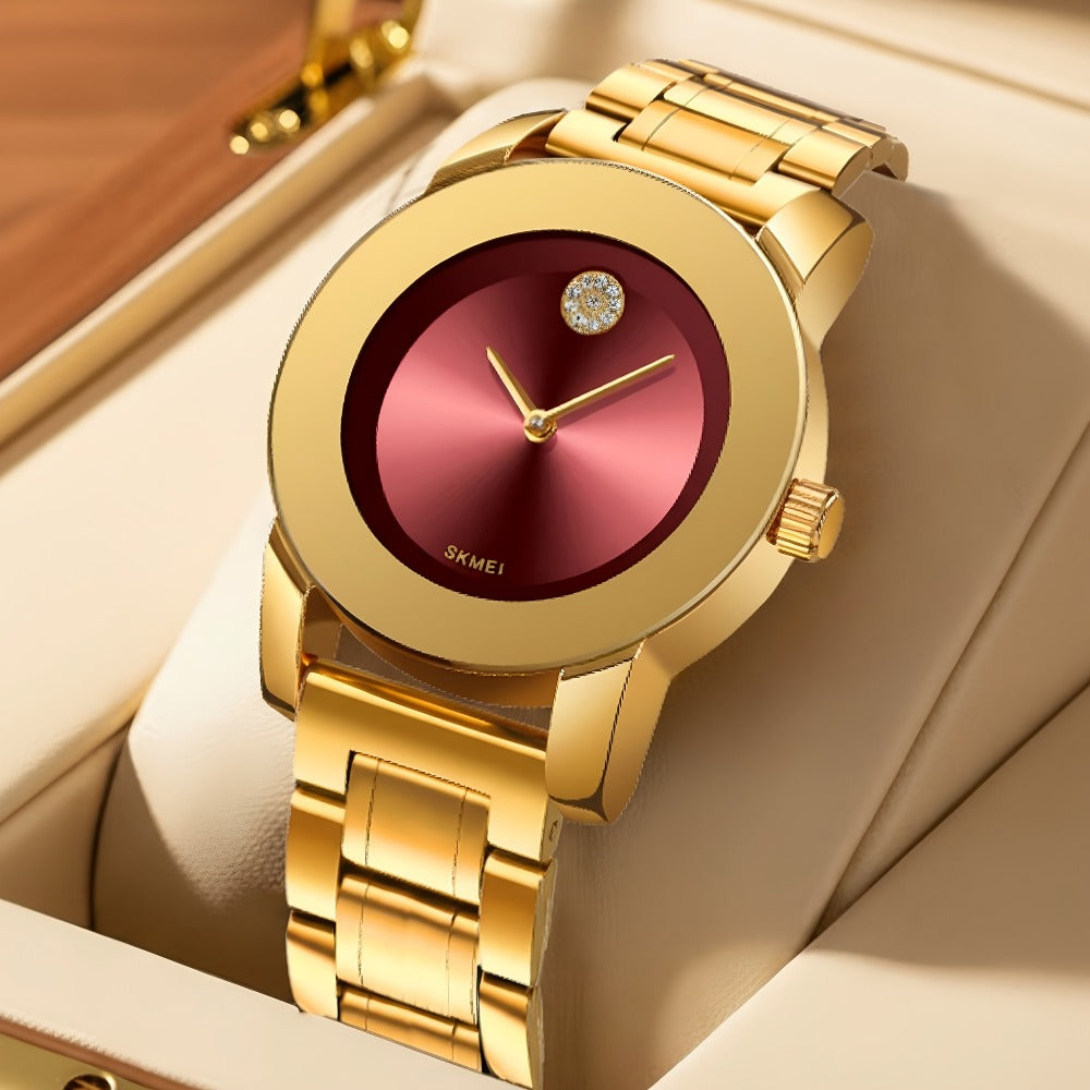 Women's Quartz Watch - 's Fashion Round Dial - Elegant Ladies Wristwatch Gold Silver Black Red - product detail view 10