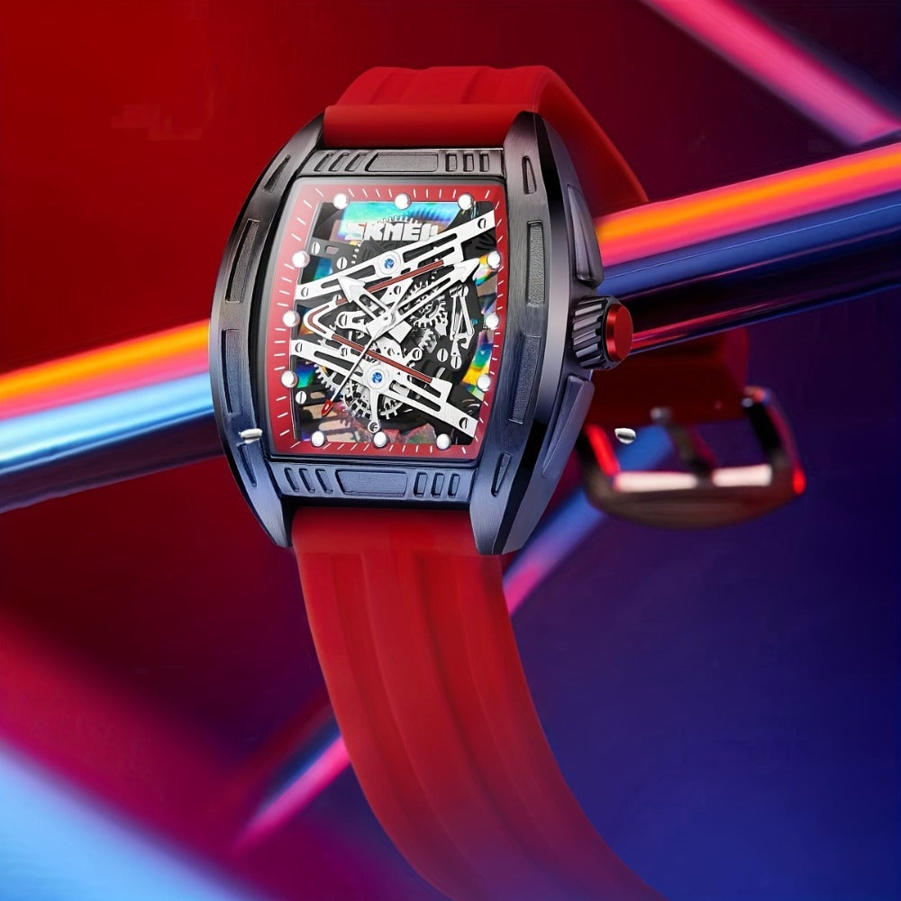 Men's Quartz Watch - 's Hollow Dial Barrel-Shaped with Luminous Hands & Waterproof Silicone - product detail view 2