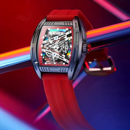 Men's Quartz Watch - 's Hollow Dial Barrel-Shaped with Luminous Hands & Waterproof Silicone - product detail view 2