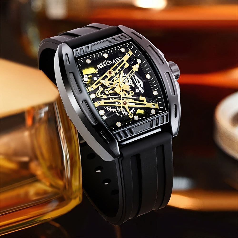 Men's Quartz Watch - 's Hollow Dial Barrel-Shaped with Luminous Hands & Waterproof Silicone - product detail view 3