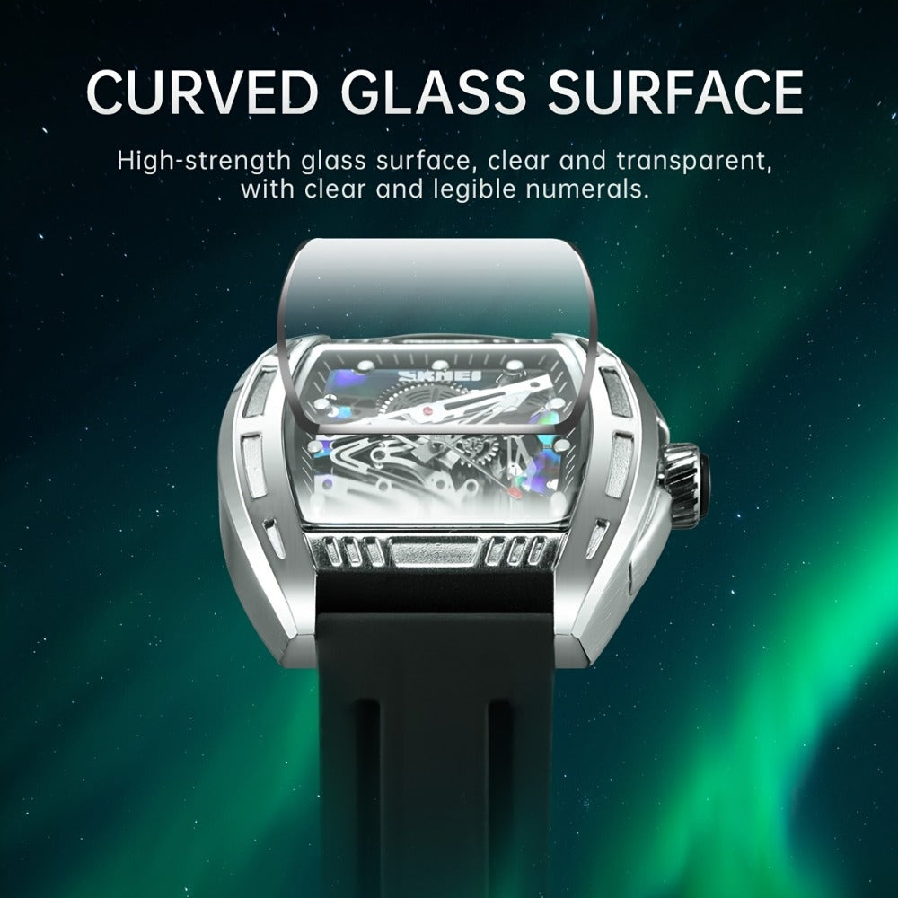 Men's Quartz Watch - 's Hollow Dial Barrel-Shaped with Luminous Hands & Waterproof Silicone - product detail view 5