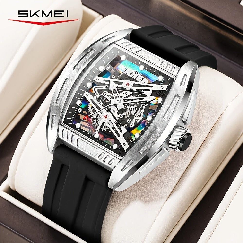 Men's Quartz Watch - 's Hollow Dial Barrel-Shaped with Luminous Hands & Waterproof Silicone - product detail view 6