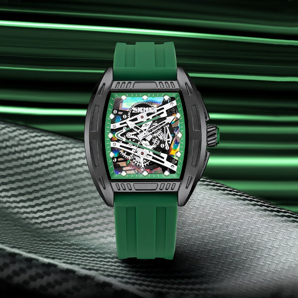 Men's Quartz Watch - 's Hollow Dial Barrel-Shaped with Luminous Hands & Waterproof Silicone - product detail view 10