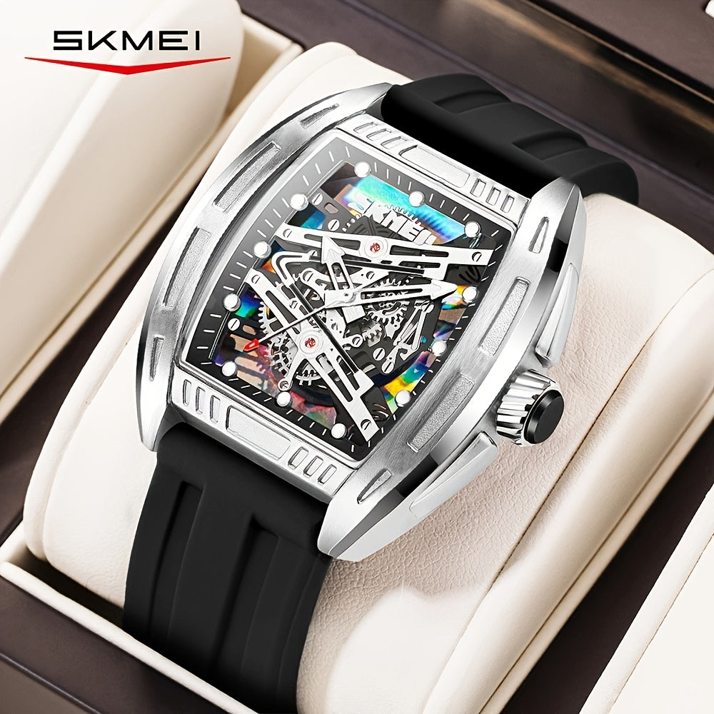 Men's Quartz Watch - 's Hollow Dial Barrel-Shaped with Luminous Hands & Waterproof Silicone - product detail view 13
