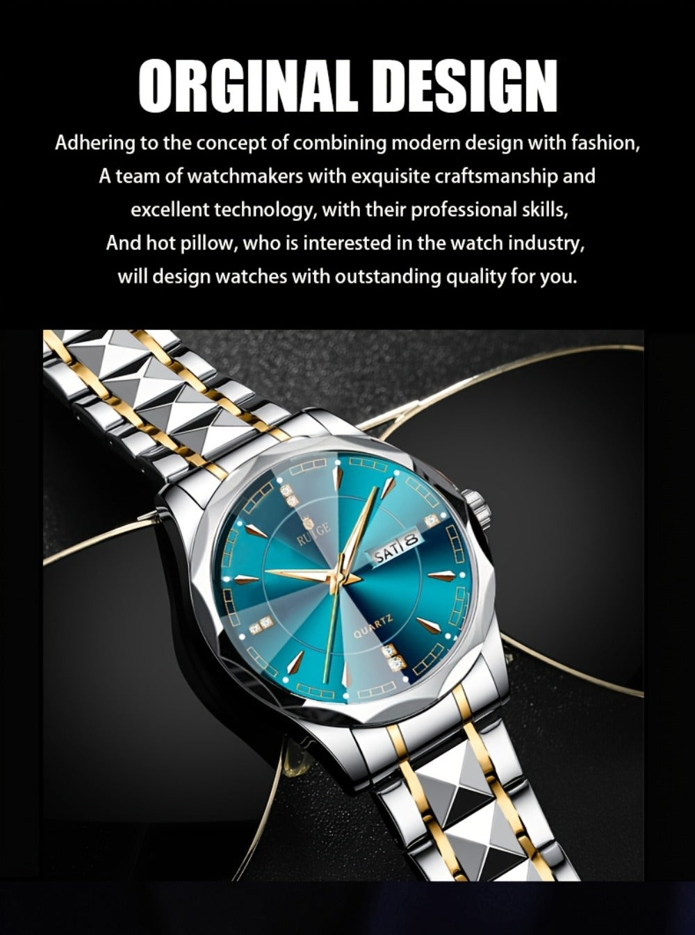 Men's Quartz Watch - 's Luminous Chronograph | Stainless Steel Wristwatch with Calendar Date - product detail view 10