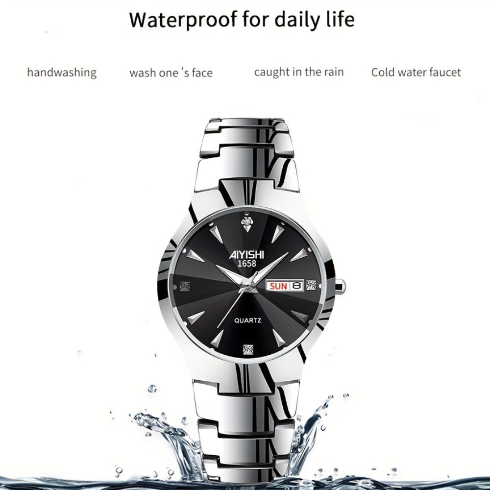Men's Quartz Watch - 's Luminous Dual Calendar Zinc Alloy Business Casual Wristwatch for Coffee - product detail view 4