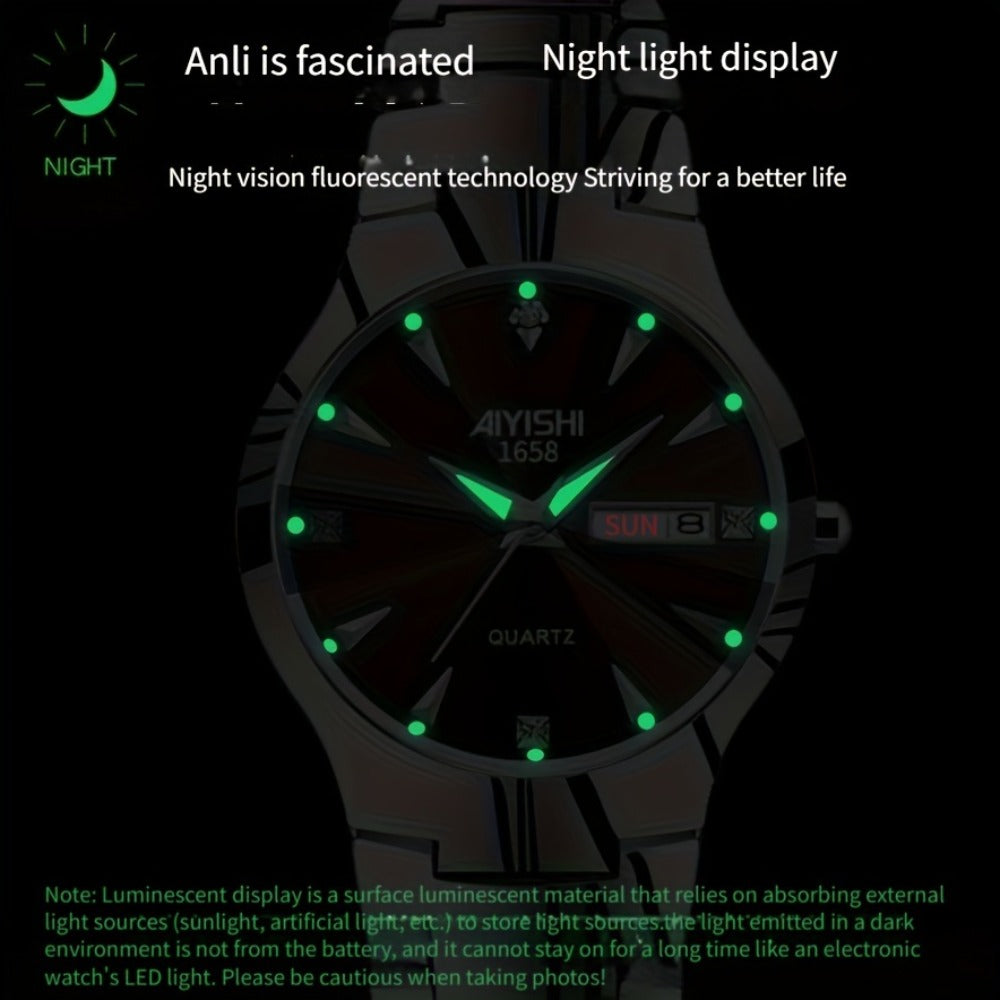 Men's Quartz Watch - 's Luminous Dual Calendar Zinc Alloy Business Casual Wristwatch for Coffee - product detail view 6
