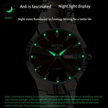 Men's Quartz Watch - 's Luminous Dual Calendar Zinc Alloy Business Casual Wristwatch for Coffee - product detail view 6