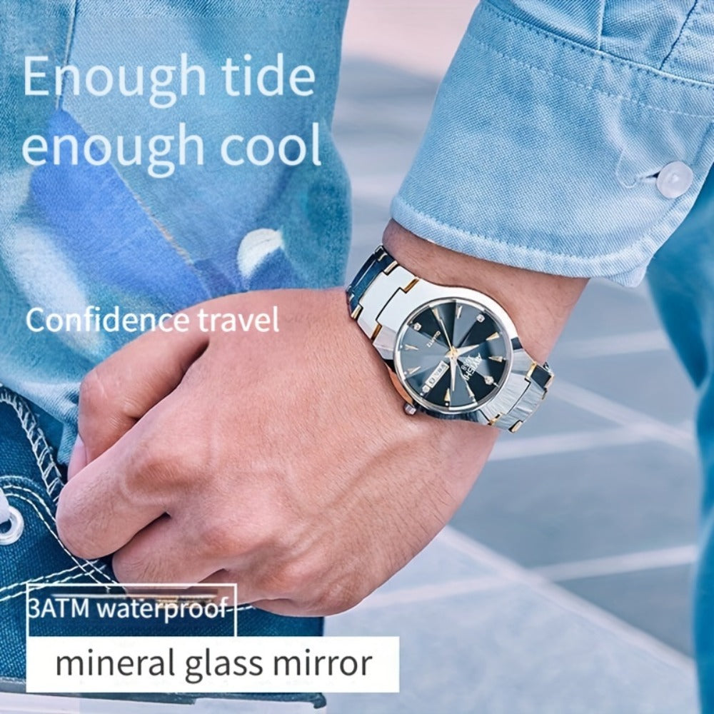 Men's Quartz Watch - 's Luminous Dual Calendar Zinc Alloy Business Casual Wristwatch for Coffee - product detail view 10