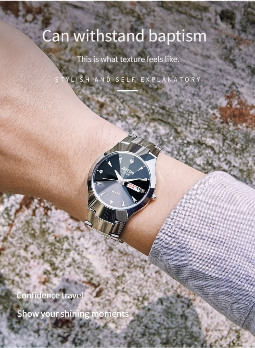 Men's Quartz Watch - 's Luminous Dual Calendar Zinc Alloy Business Casual Wristwatch for Coffee - product detail view 12