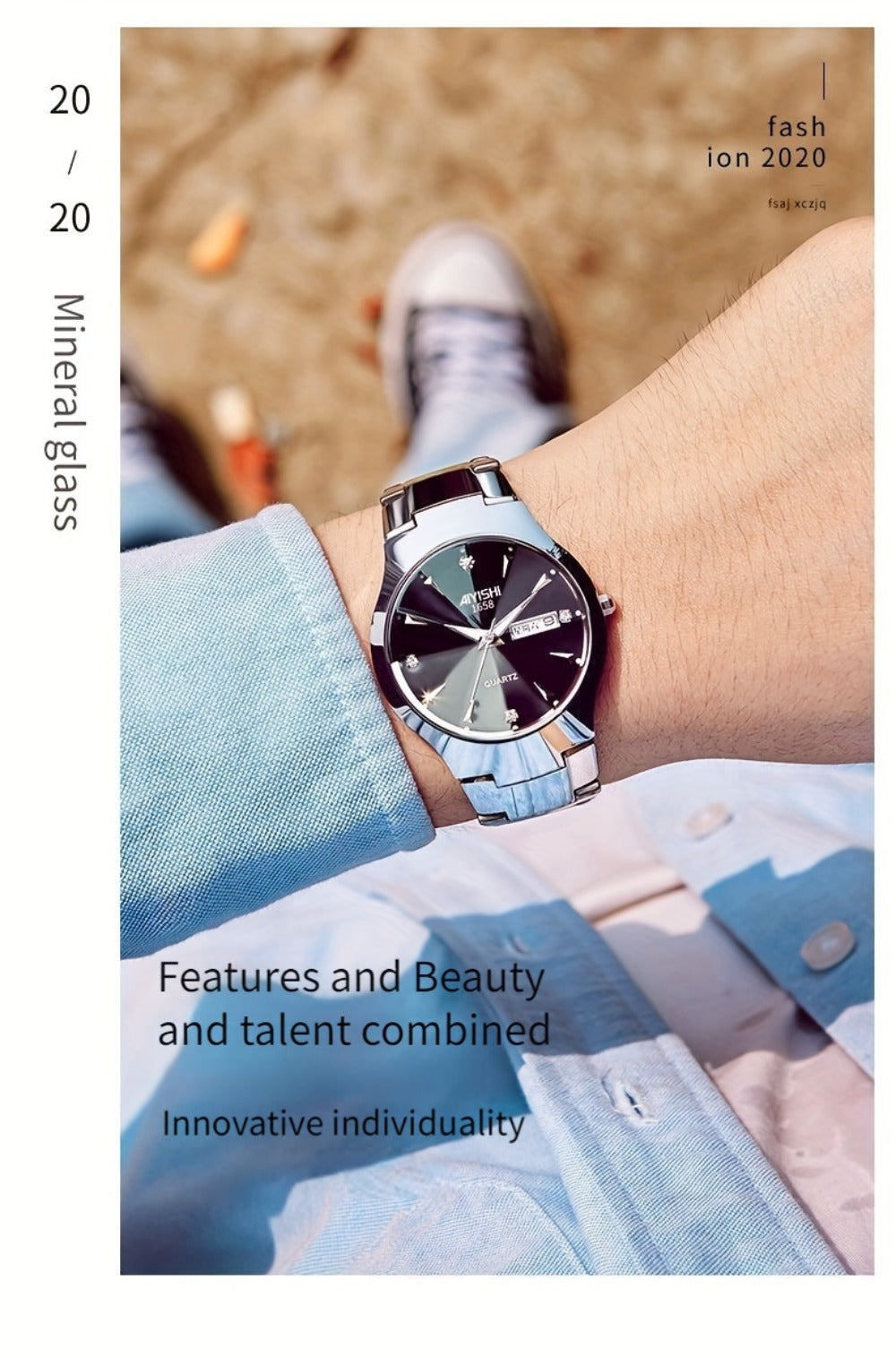 Men's Quartz Watch - 's Luminous Dual Calendar Zinc Alloy Business Casual Wristwatch for Coffee - product detail view 13