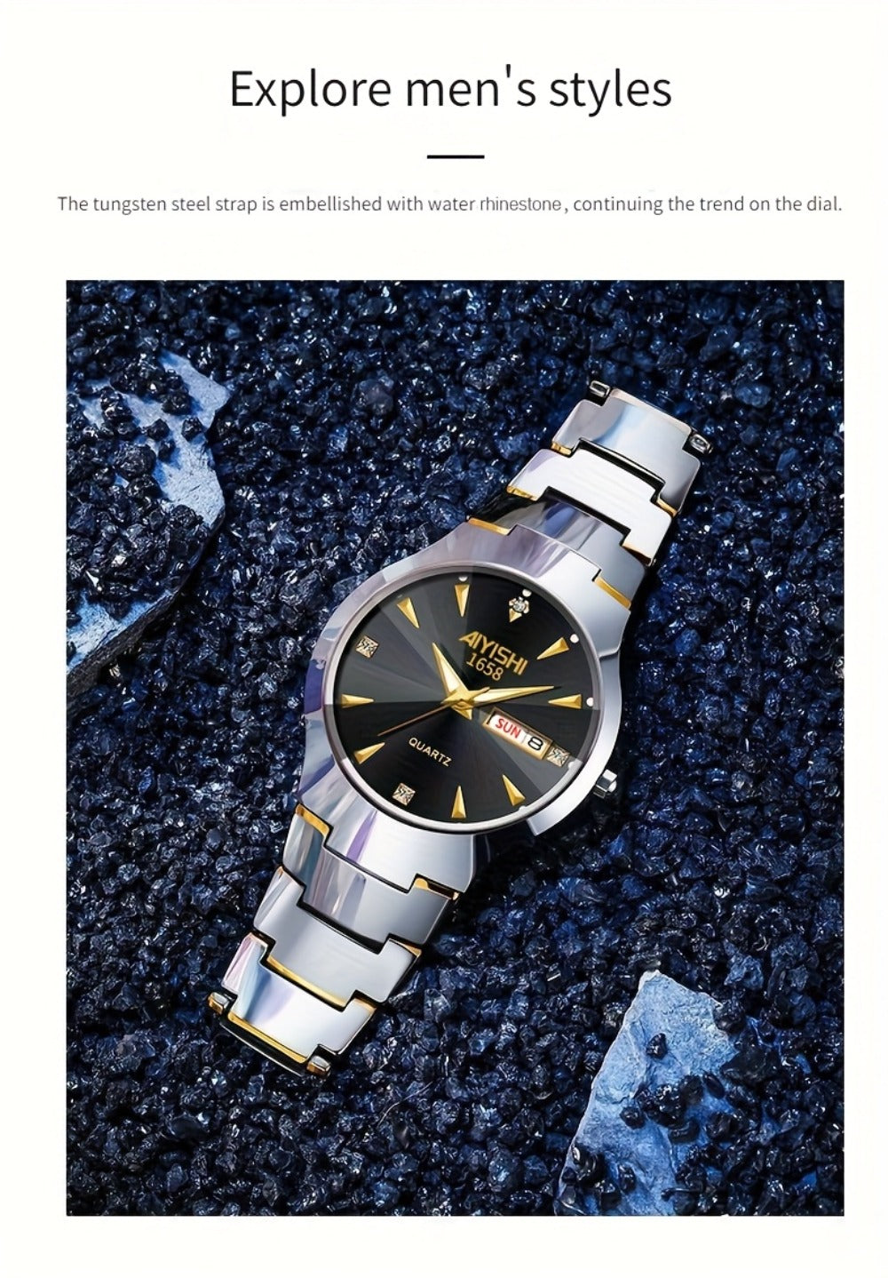Men's Quartz Watch - 's Luminous Dual Calendar Zinc Alloy Business Casual Wristwatch for Coffee - product detail view 14
