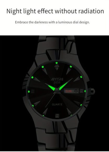 Men's Quartz Watch - 's Luminous Dual Calendar Zinc Alloy Business Casual Wristwatch for Coffee - product detail view 15