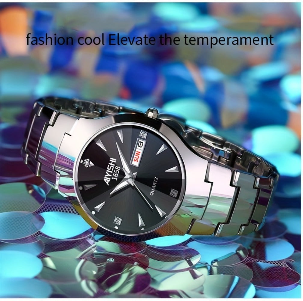 Men's Quartz Watch - 's Luminous Dual Calendar Zinc Alloy Business Casual Wristwatch for Coffee - product detail view 16