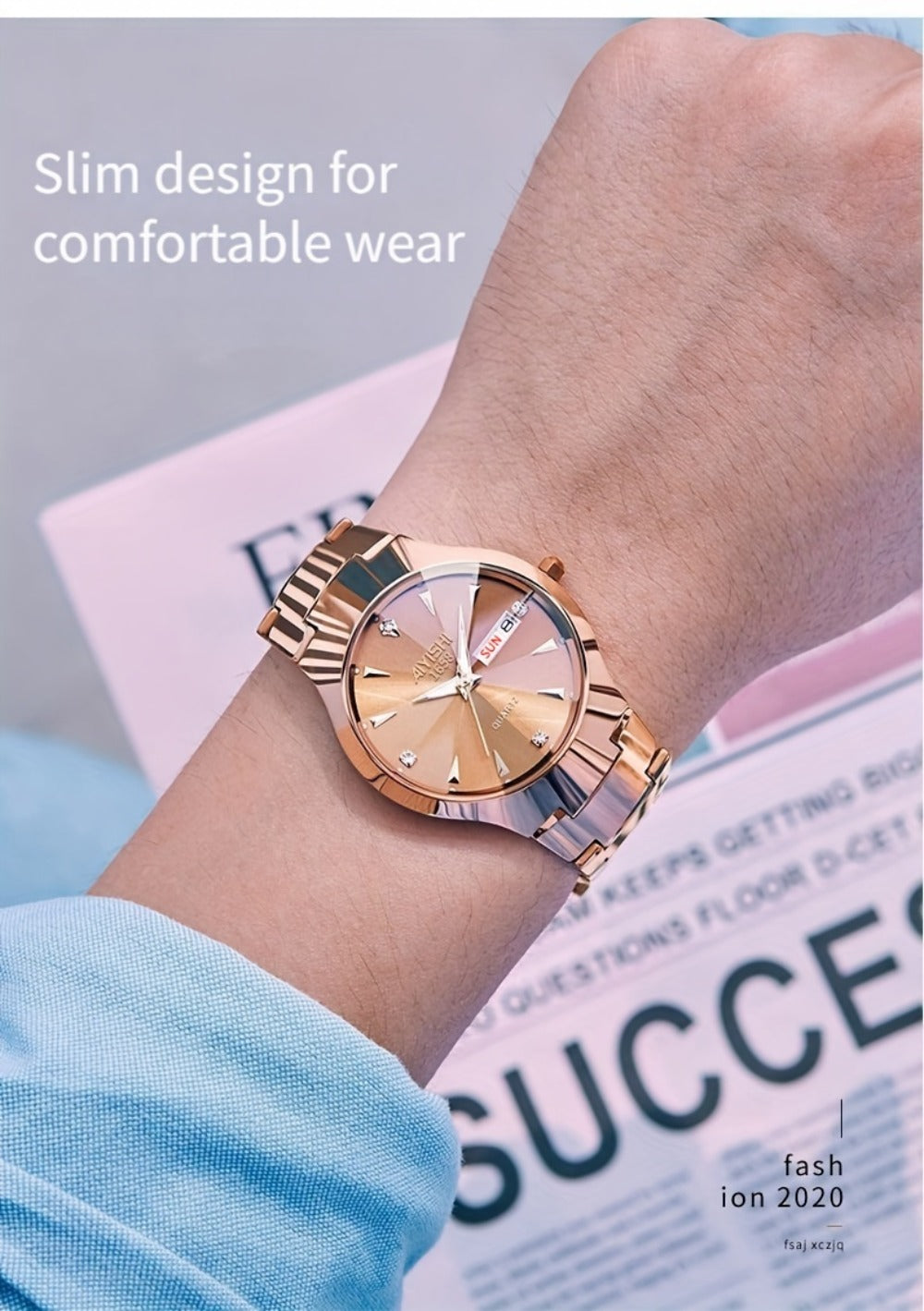 Men's Quartz Watch - 's Luminous Dual Calendar Zinc Alloy Business Casual Wristwatch for Coffee - product detail view 19