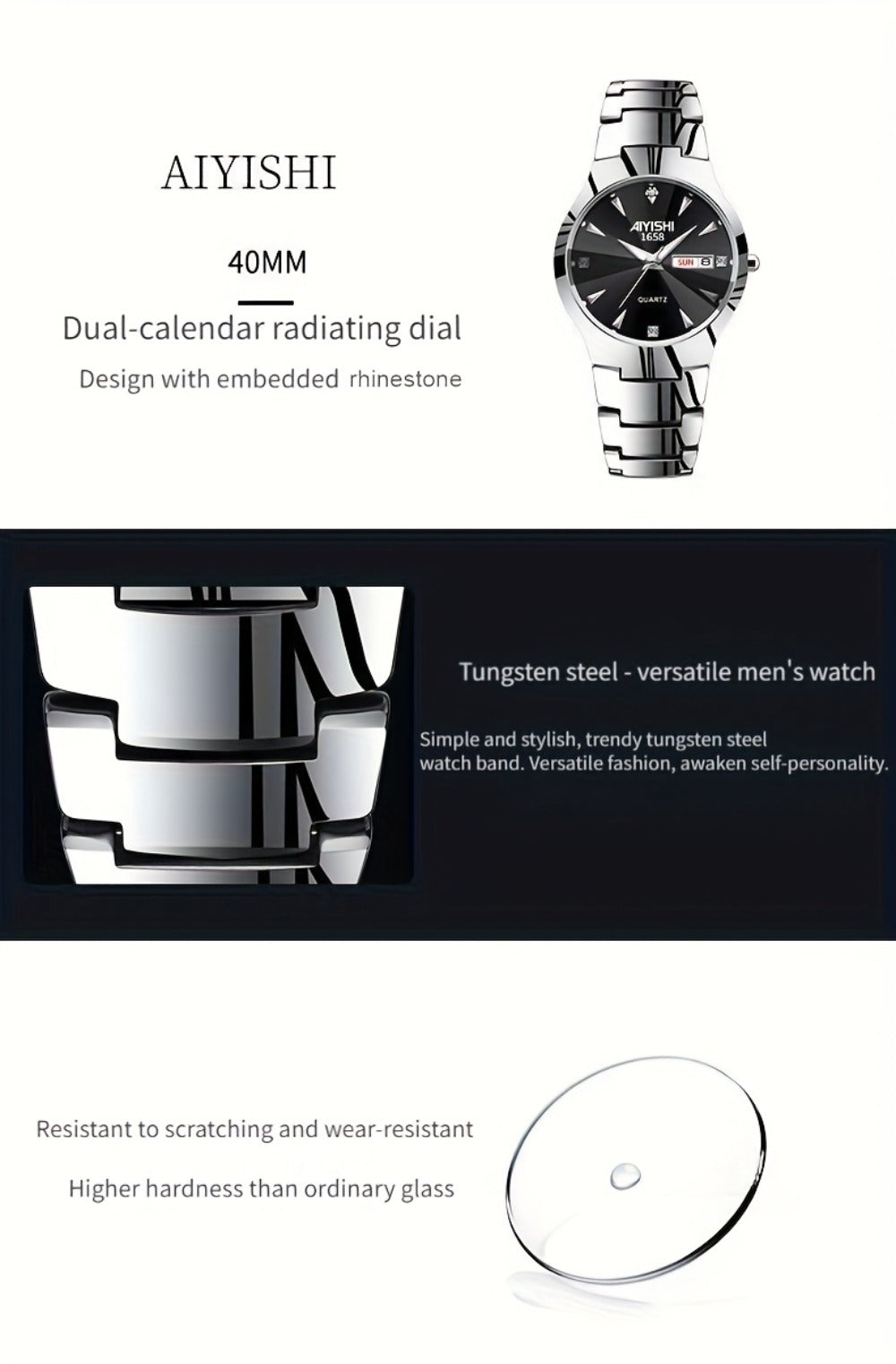 Men's Quartz Watch - 's Luminous Dual Calendar Zinc Alloy Business Casual Wristwatch for Coffee - product detail view 21