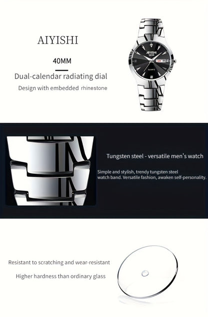 Men's Quartz Watch - 's Luminous Dual Calendar Zinc Alloy Business Casual Wristwatch for Coffee - product detail view 21