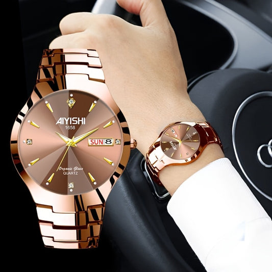 Men's Quartz Watch - 's Luminous Dual Calendar | Stainless Steel Wristwatch with Date Display - main product view