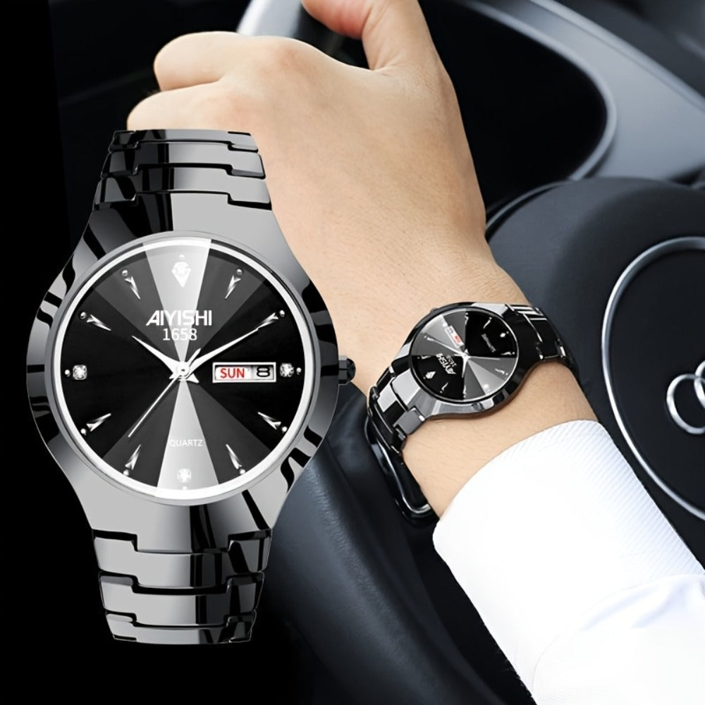 Men's Quartz Watch - 's Luminous Dual Calendar | Stainless Steel Wristwatch with Date Display - product detail view 8