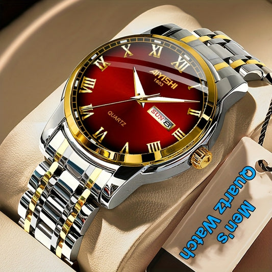 Men's Quartz Watch - 's Luxury AIYIHSI Multifunctional Stainless Steel Wristwatch with Date - main product view