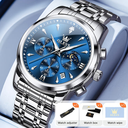 Men's Quartz Watch - 's Luxury Moon Phase Chronograph - Two-Tone Stainless Steel Analog Dress - product detail view 7